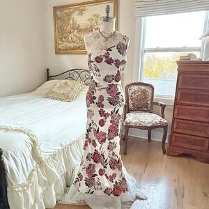 floral maxi dress eelor ivory floral drop back maxi dress size small